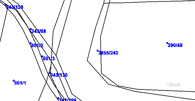 Parcela st. 3855/242 v KÚ Dobřany, Katastrální mapa