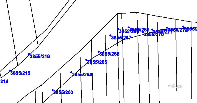 Parcela st. 3855/266 v KÚ Dobřany, Katastrální mapa