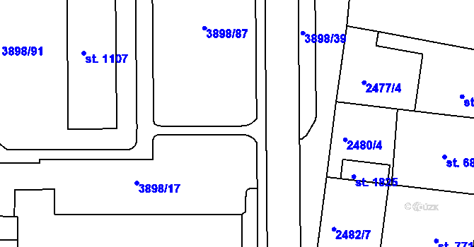 Parcela st. 3898/88 v KÚ Dobřany, Katastrální mapa