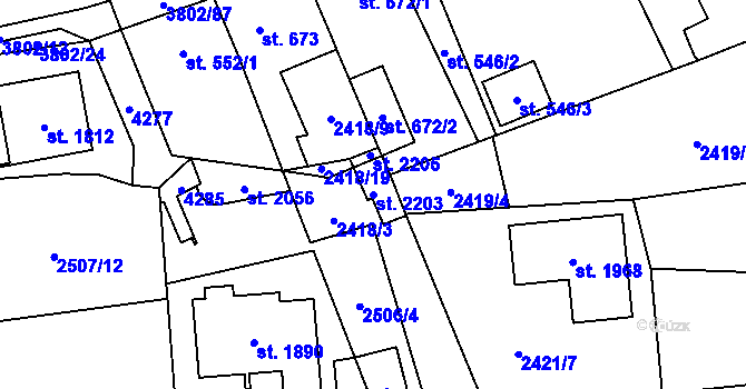 Parcela st. 2203 v KÚ Dobřany, Katastrální mapa