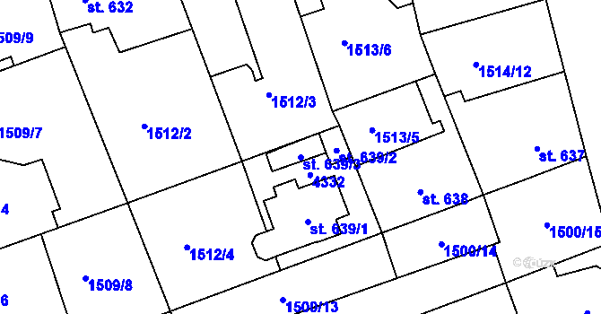 Parcela st. 639/3 v KÚ Dobřany, Katastrální mapa