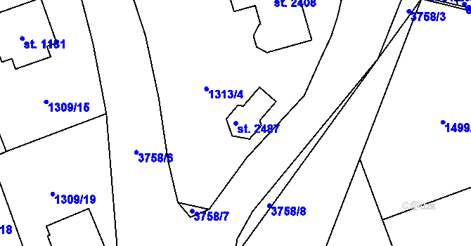 Parcela st. 2487 v KÚ Dobřany, Katastrální mapa