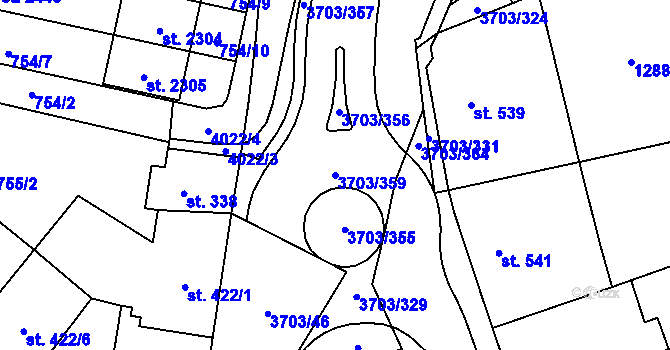 Parcela st. 3703/359 v KÚ Dobřany, Katastrální mapa