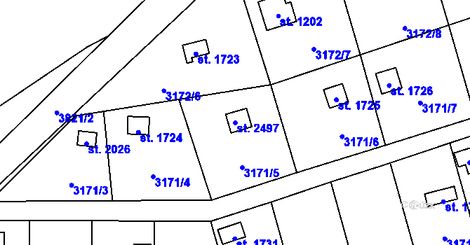 Parcela st. 2497 v KÚ Dobřany, Katastrální mapa