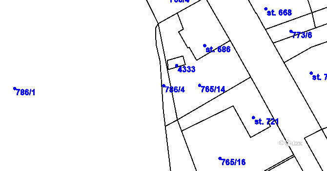 Parcela st. 786/4 v KÚ Dobřany, Katastrální mapa