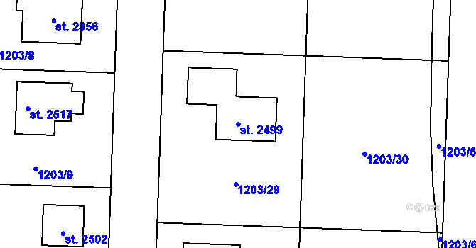 Parcela st. 2499 v KÚ Dobřany, Katastrální mapa