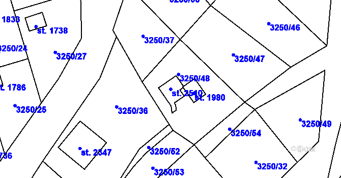 Parcela st. 2510 v KÚ Dobřany, Katastrální mapa
