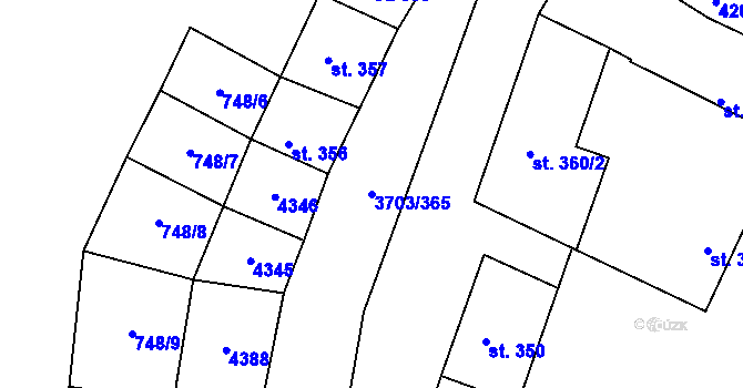 Parcela st. 3703/365 v KÚ Dobřany, Katastrální mapa