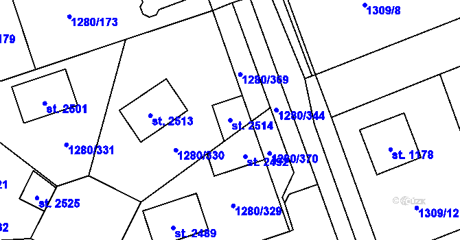 Parcela st. 2514 v KÚ Dobřany, Katastrální mapa