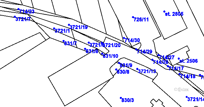 Parcela st. 831/10 v KÚ Dobřany, Katastrální mapa