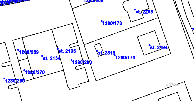 Parcela st. 2516 v KÚ Dobřany, Katastrální mapa