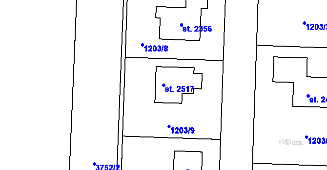 Parcela st. 2517 v KÚ Dobřany, Katastrální mapa