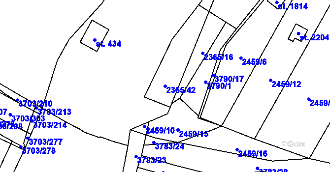 Parcela st. 2365/42 v KÚ Dobřany, Katastrální mapa