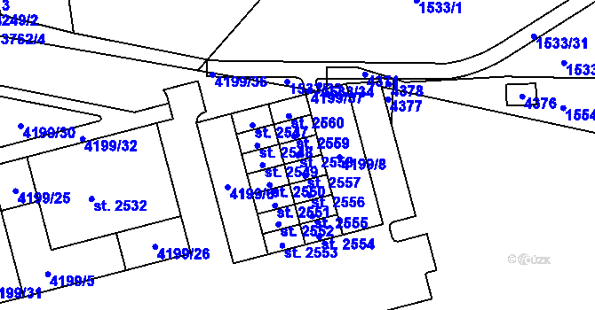 Parcela st. 2558 v KÚ Dobřany, Katastrální mapa