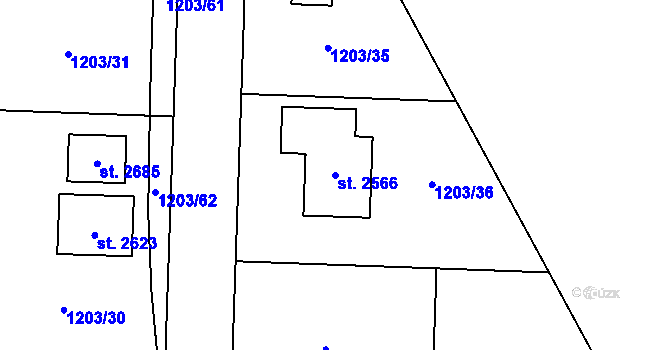 Parcela st. 2566 v KÚ Dobřany, Katastrální mapa