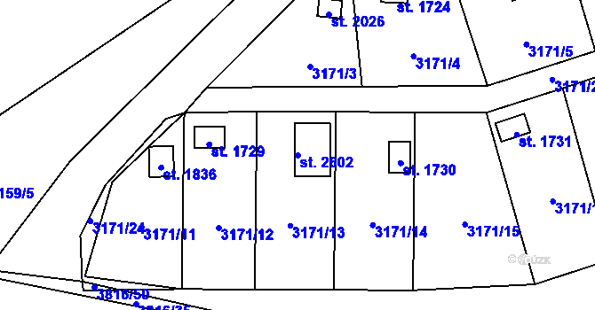 Parcela st. 2602 v KÚ Dobřany, Katastrální mapa