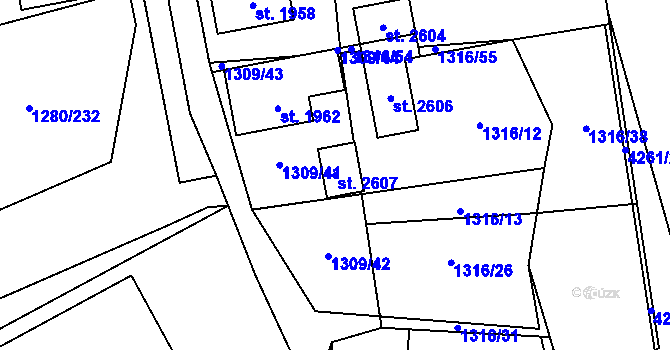 Parcela st. 2607 v KÚ Dobřany, Katastrální mapa