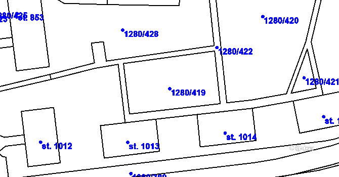 Parcela st. 1280/419 v KÚ Dobřany, Katastrální mapa