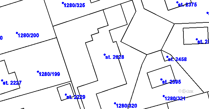 Parcela st. 2628 v KÚ Dobřany, Katastrální mapa
