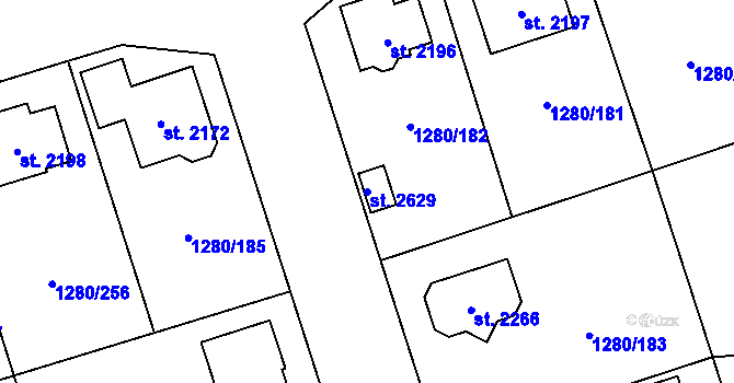 Parcela st. 2629 v KÚ Dobřany, Katastrální mapa