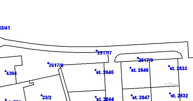 Parcela st. 2517/7 v KÚ Dobřany, Katastrální mapa