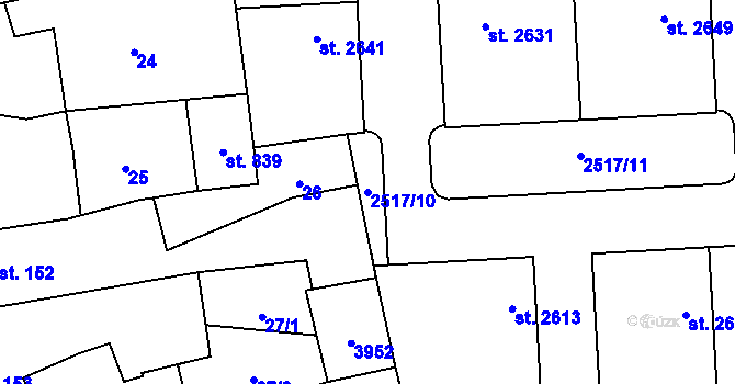 Parcela st. 2517/10 v KÚ Dobřany, Katastrální mapa