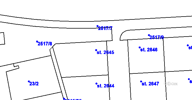 Parcela st. 2645 v KÚ Dobřany, Katastrální mapa