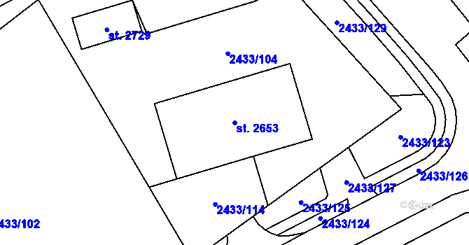 Parcela st. 2653 v KÚ Dobřany, Katastrální mapa