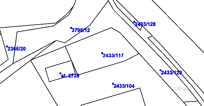 Parcela st. 2433/117 v KÚ Dobřany, Katastrální mapa