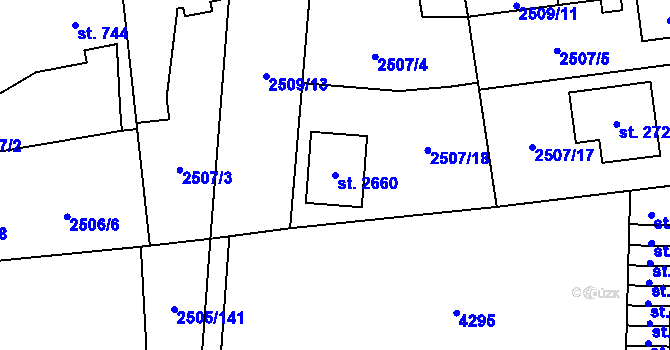 Parcela st. 2660 v KÚ Dobřany, Katastrální mapa