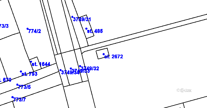 Parcela st. 2672 v KÚ Dobřany, Katastrální mapa