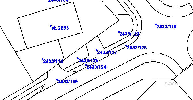 Parcela st. 2433/127 v KÚ Dobřany, Katastrální mapa