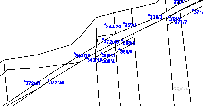 Parcela st. 368/3 v KÚ Dobřany, Katastrální mapa