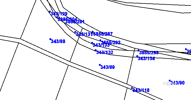 Parcela st. 343/132 v KÚ Dobřany, Katastrální mapa
