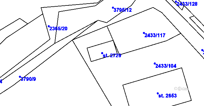 Parcela st. 2729 v KÚ Dobřany, Katastrální mapa
