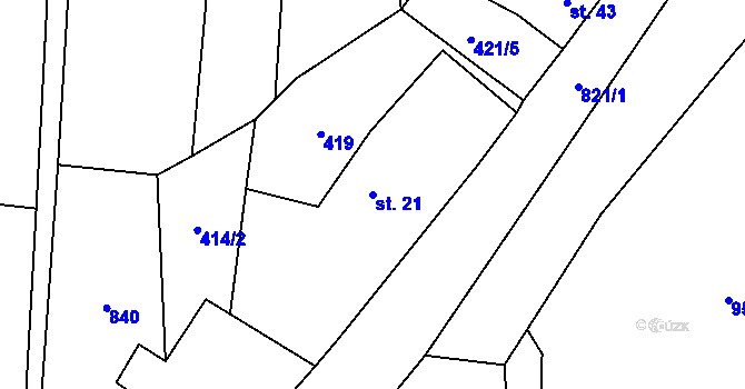 Parcela st. 21 v KÚ Vodní Újezd, Katastrální mapa