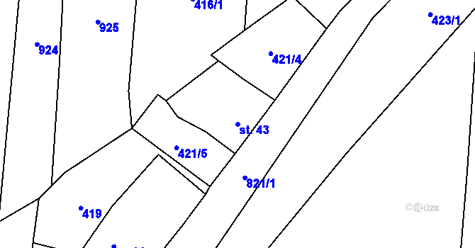 Parcela st. 43 v KÚ Vodní Újezd, Katastrální mapa