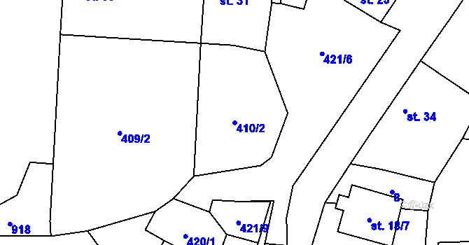 Parcela st. 410/2 v KÚ Vodní Újezd, Katastrální mapa