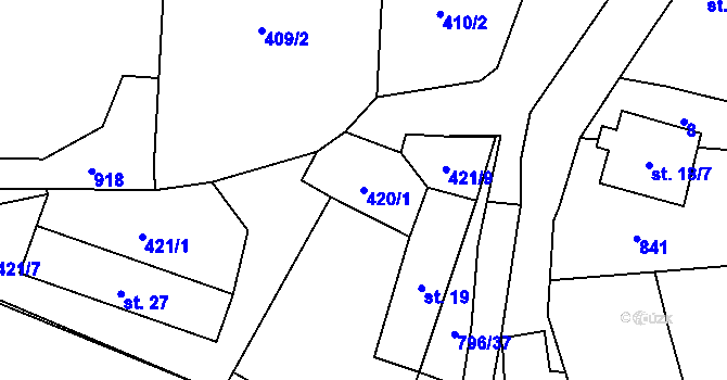 Parcela st. 420/1 v KÚ Vodní Újezd, Katastrální mapa