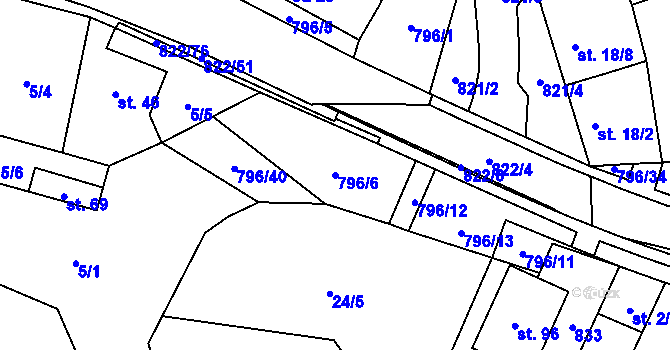 Parcela st. 796/6 v KÚ Vodní Újezd, Katastrální mapa