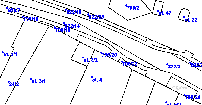 Parcela st. 796/20 v KÚ Vodní Újezd, Katastrální mapa