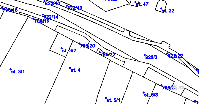 Parcela st. 796/22 v KÚ Vodní Újezd, Katastrální mapa