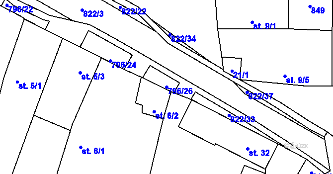 Parcela st. 796/26 v KÚ Vodní Újezd, Katastrální mapa