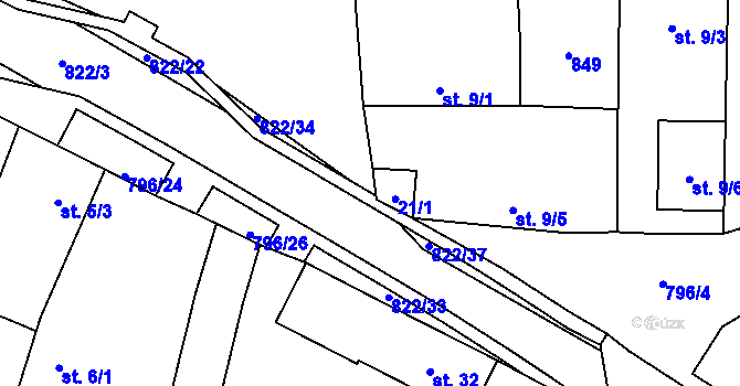 Parcela st. 796/28 v KÚ Vodní Újezd, Katastrální mapa