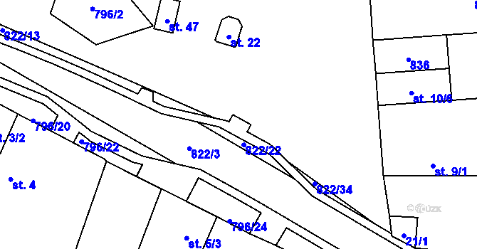 Parcela st. 796/29 v KÚ Vodní Újezd, Katastrální mapa