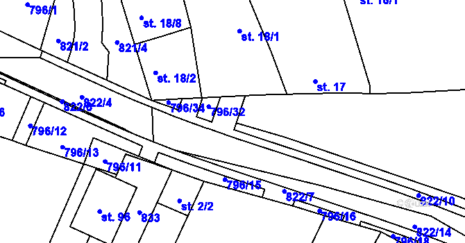 Parcela st. 796/30 v KÚ Vodní Újezd, Katastrální mapa
