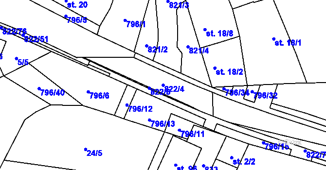 Parcela st. 822/4 v KÚ Vodní Újezd, Katastrální mapa