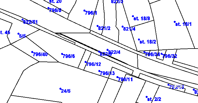 Parcela st. 822/6 v KÚ Vodní Újezd, Katastrální mapa