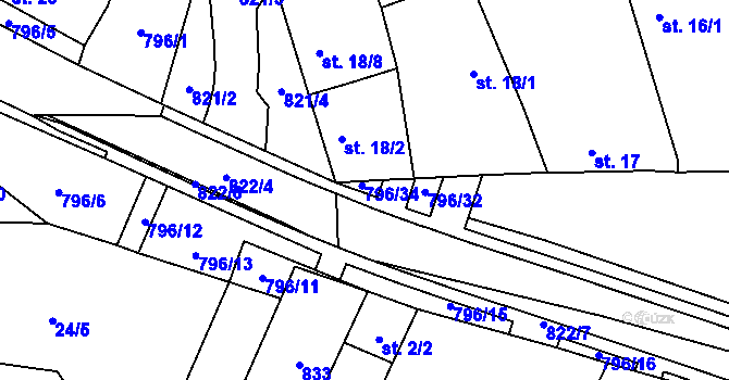 Parcela st. 822/11 v KÚ Vodní Újezd, Katastrální mapa
