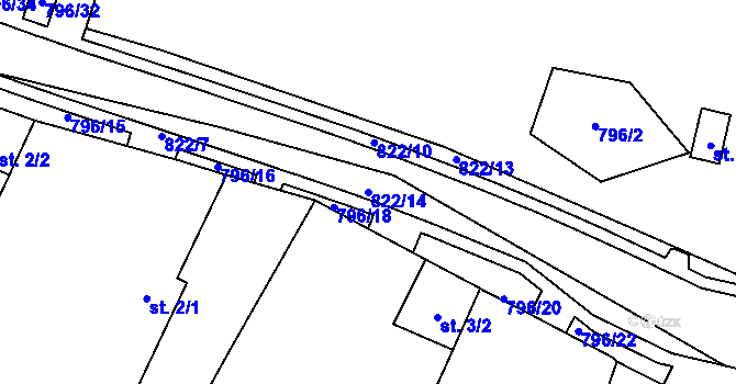 Parcela st. 822/14 v KÚ Vodní Újezd, Katastrální mapa